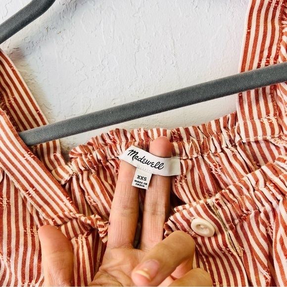Madewell Puff-Sleeve Button-Front Crop Top in Embroidered Stripe XXS - Picture 6 of 13